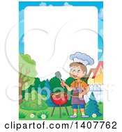 Poster, Art Print Of Border Of A Happy Caucasian Boy Cooking On A Bbq Grill