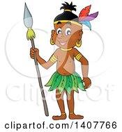 Poster, Art Print Of Happy Aborigine Man Holding A Spear