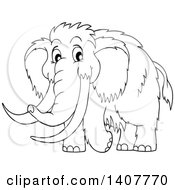Poster, Art Print Of Black And White Lineart Happy Woolly Mammoth