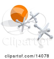 Three Silver Jacks And An Orange Ball Clipart Illustration