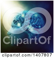 Clipart Of A 3d Profiled Male Human Head With A Light Shining Down And Visible Brain Royalty Free Illustration by KJ Pargeter