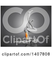 Clipart Of A 3d Anatomical Man Doing The Air Bike Exercise With Visible Spine On Gray Royalty Free Illustration
