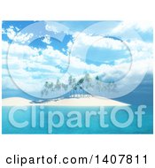 Poster, Art Print Of 3d Island With Palm Trees Under A Blue Cloudy Sky
