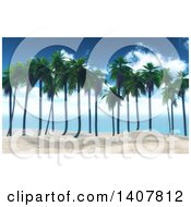 Poster, Art Print Of 3d Row Of Palm Trees In White Sand Against Sky