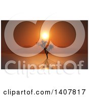 Clipart Of A 3d Lone Silhouetted Dead Tree In A Still Bay At Sunset Royalty Free Illustration