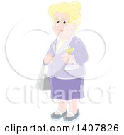 Poster, Art Print Of Cartoon Happy Blond White Senior Woman Dressed In Purple