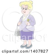 Poster, Art Print Of Cartoon Happy Blond Caucasian Senior Woman Dressed In Purple