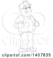 Clipart Of A Cartoon Black And White Lineart Balding Man Smiling Royalty Free Vector Illustration by Alex Bannykh