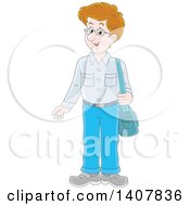 Cartoon Caucasian Man Standing With A Shoulder Bag