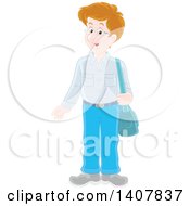 Clipart Of A Cartoon White Man Standing With A Shoulder Bag Royalty Free Vector Illustration