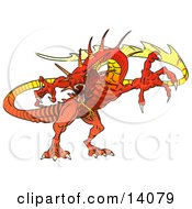 Red Dragon Defending Clipart Illustration