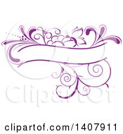 Poster, Art Print Of Purple Swirl Plant And Butterfly Label Frame Design Element
