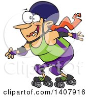 Clipart Of A Cartoon Roller Derby Caucasian Woman Skating Royalty Free Vector Illustration