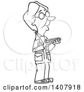 Clipart Of A Cartoon Black And White Lineart Woman Barbara McClintock Holding Corn Royalty Free Vector Illustration