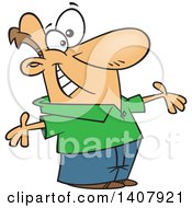 Clipart Of A Cartoon White Man Welcoming With Big Open Arms Royalty Free Vector Illustration