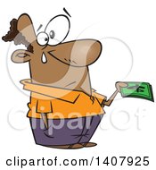 Cartoon Black Man Crying And Parting With His Last Dollar Bills