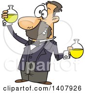 Cartoon White Man Louis Pasteur Conducting A Chemistry Experiment