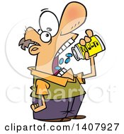 Cartoon White Man Chugging Down Multi Vitamins