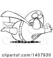 Clipart Of A Cartoon Black And White Lineart Heavy Male Super Hero Stuck On The Ground Royalty Free Vector Illustration