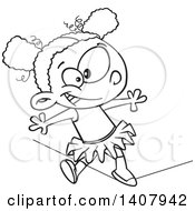 Poster, Art Print Of Cartoon Black And White Lineart Black Girl Walking A Circus Tight Rope