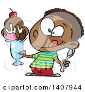 Cartoon Black Boy Holding A Big Ice Cream Sundae