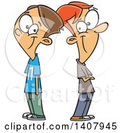 Clipart Of Cartoon Best Friend Caucasian Boys Standing Back To Back Royalty Free Vector Illustration