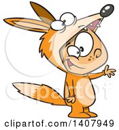 Clipart Of A Cartoon Happy Caucasian Boy In A Fox Costume Royalty Free Vector Illustration