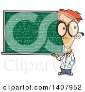 Poster, Art Print Of Cartoon Red Haired Caucasian Genius Boy By A Chalkboard