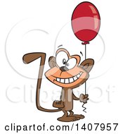 Poster, Art Print Of Cartoon Happy Birthday Monkey Holding A Party Balloon