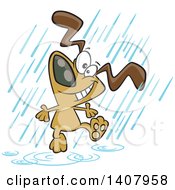 Cartoon Happy Dog Dancing In The Rain