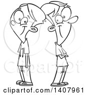 Clipart Of Cartoon Black And White Lineart Best Friend Boys Standing Back To Back Royalty Free Vector Illustration