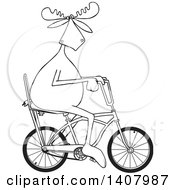 Poster, Art Print Of Cartoon Black And White Lineart Moose Riding A Stingray Bicycle