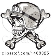 Clipart Of A Retro Skull And Crossbones With A Biker Helmet Royalty Free Vector Illustration