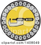 Clipart Of A Retro Caliper Tool In A Ball Bearing Circle Royalty Free Vector Illustration