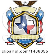 Retro Bald Eagle Crest With The State Of Texas And American Themed Flags