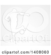 Poster, Art Print Of White Silhouetted Male Soccer Player In Action Controlling The Ball Over Gray