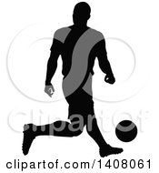 Poster, Art Print Of Black Silhouetted Male Soccer Player In Action
