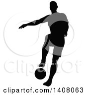 Poster, Art Print Of Black Silhouetted Male Soccer Player In Action