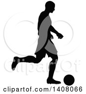 Poster, Art Print Of Black Silhouetted Male Soccer Player In Action