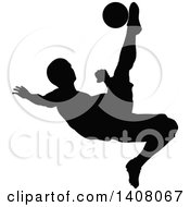 Poster, Art Print Of Black Silhouetted Male Soccer Player In Action