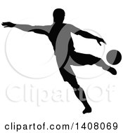 Poster, Art Print Of Black Silhouetted Male Soccer Player In Action