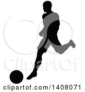 Poster, Art Print Of Black Silhouetted Male Soccer Player In Action