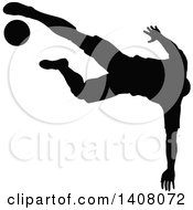 Poster, Art Print Of Black Silhouetted Male Soccer Player In Action