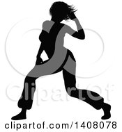 Clipart Of A Black Silhouetted Female Hip Hop Dancer Royalty Free Vector Illustration