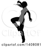 Clipart Of A Black Silhouetted Female Hip Hop Dancer Royalty Free Vector Illustration