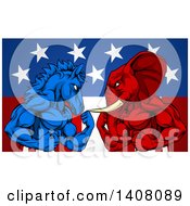 Poster, Art Print Of Politics American Election Concept Donkey Vs Elephant