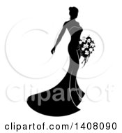 Poster, Art Print Of Silhouetted Black And White Bride In Her Dress Holding A Bouquet