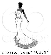 Clipart Of A Silhouetted Black And White Bride In Her Dress Royalty Free Vector Illustration