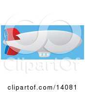 Red Blue And White Airship With A Window Platform Floating In A Clear Blue Sky Aviation Clipart Illustration by Rasmussen Images