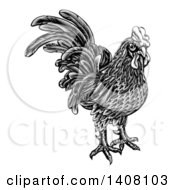 Poster, Art Print Of Black And White Woodcut Styled Rooster